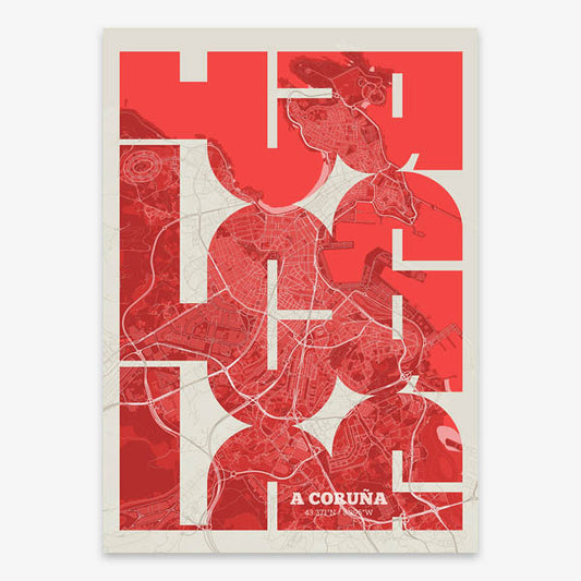 Artistic poster of A Coruña with geometric typography - Personalized decoration