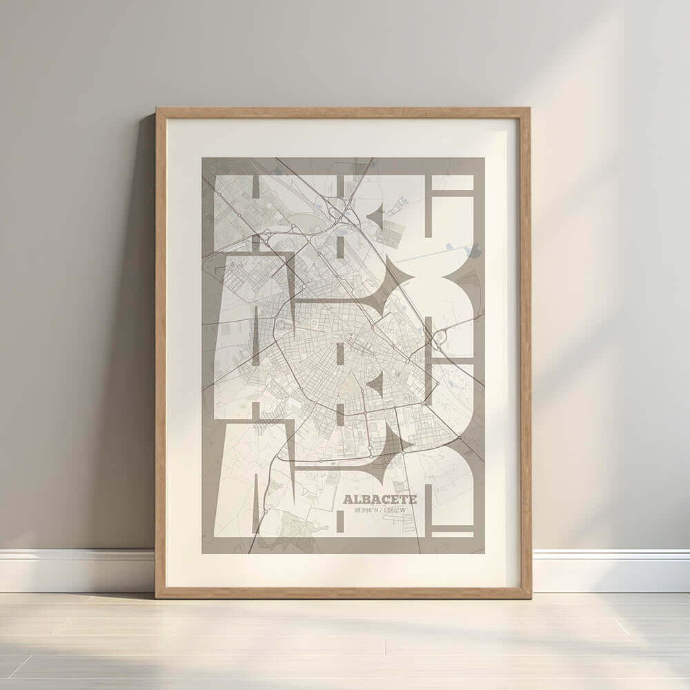 Póster artístico de Albacete con tipografía geométrica - Decoración personalizada