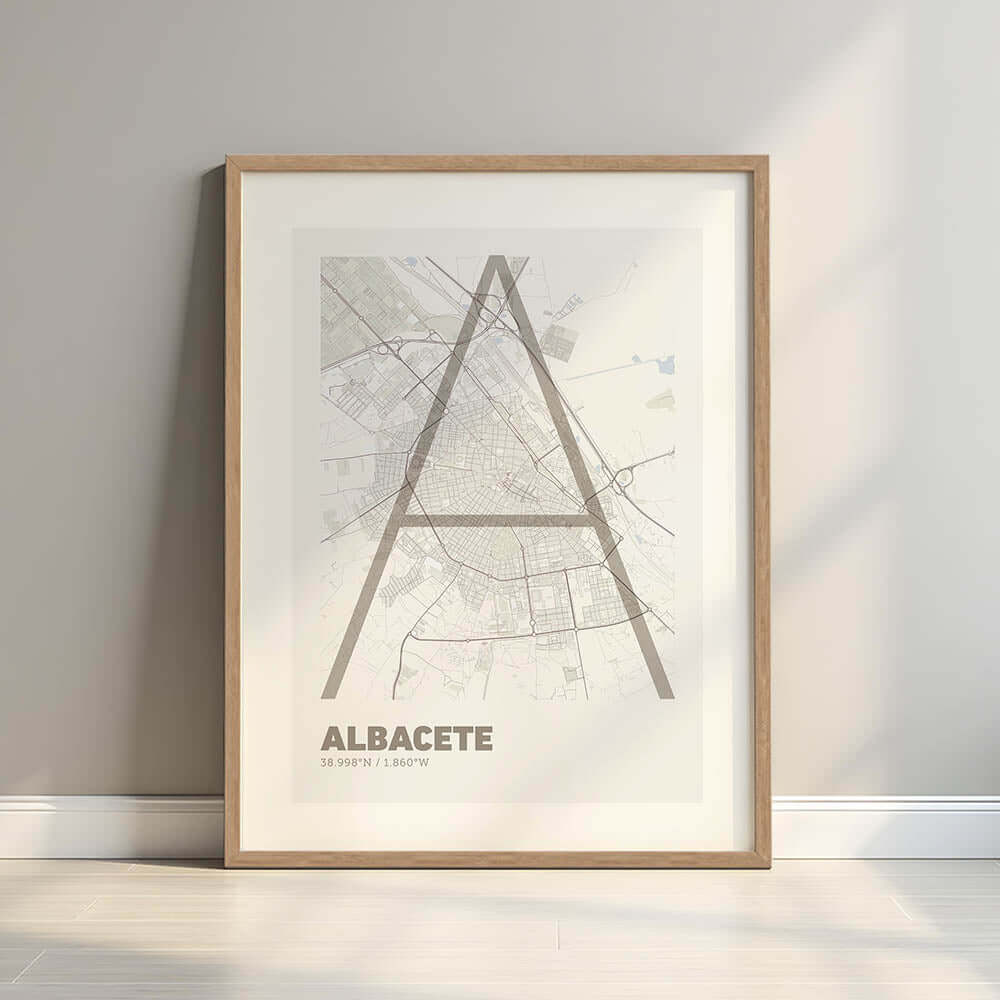 Póster decorativo de Albacete – Arte tipográfico ultrafino