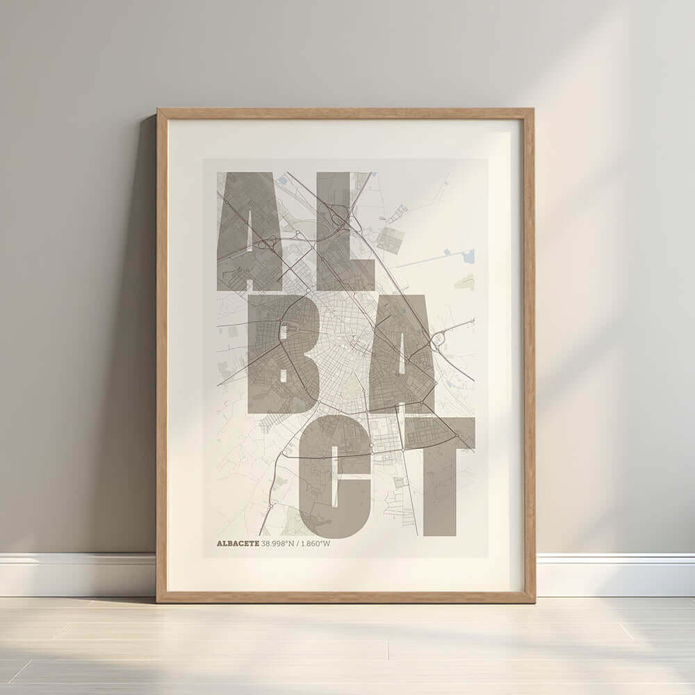 Lámina creativa de Albacete – Diseño gráfico y tipografía sobre mapa