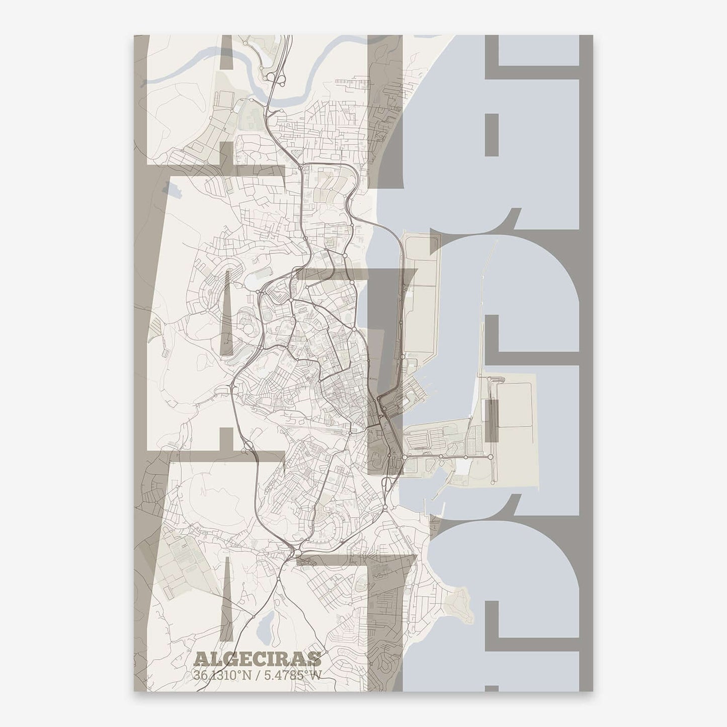 Ilustración de Algeciras con tipografía geométrica – "Las Letras Inseparables"