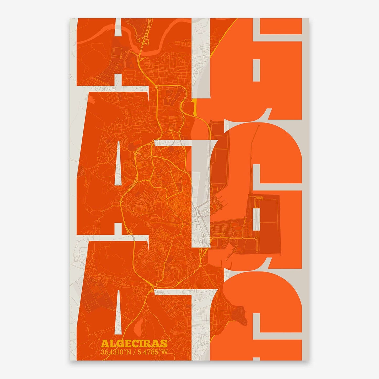 Ilustración de Algeciras con tipografía geométrica – "Las Letras Inseparables"