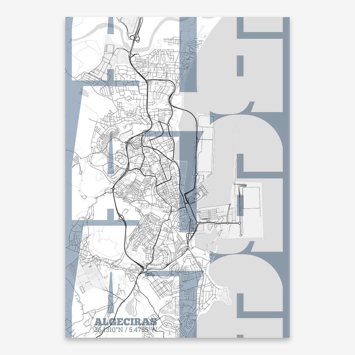 Ilustración de Algeciras con tipografía geométrica – "Las Letras Inseparables"