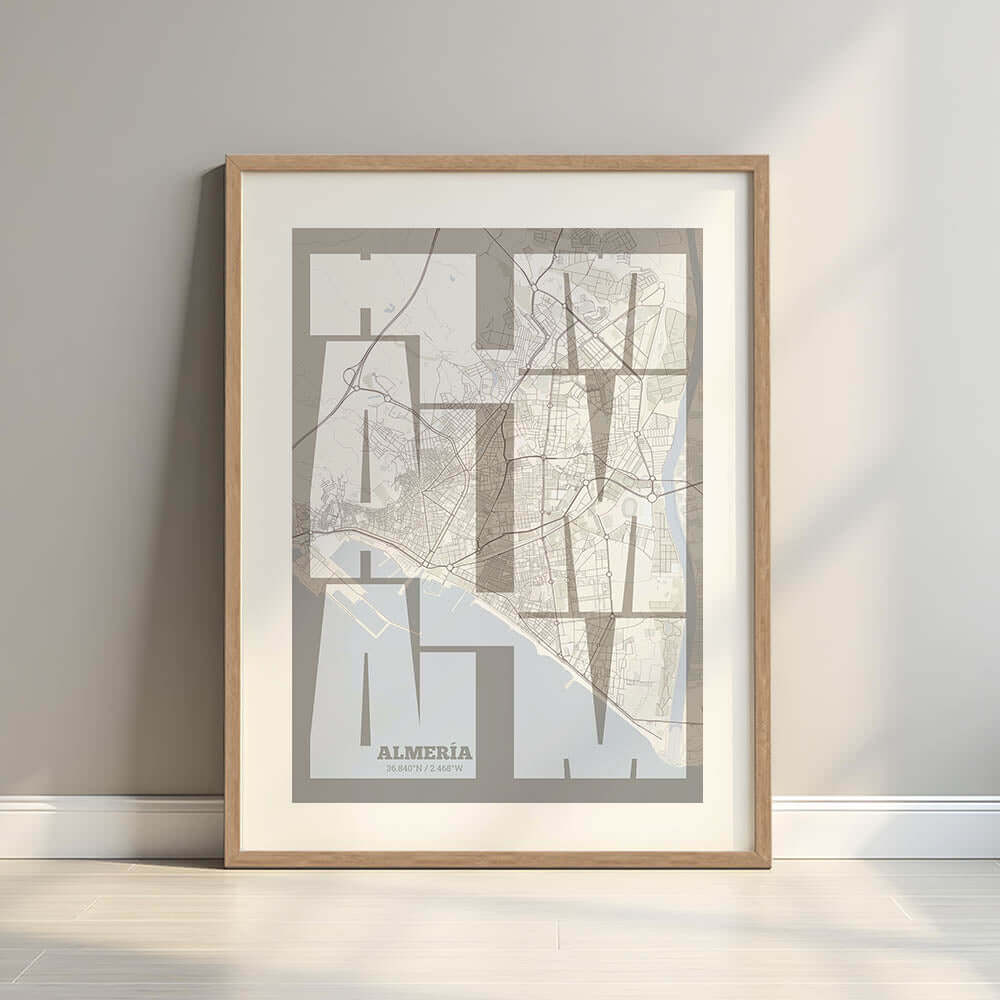 Póster artístico de Almería con tipografía geométrica - Decoración personalizada