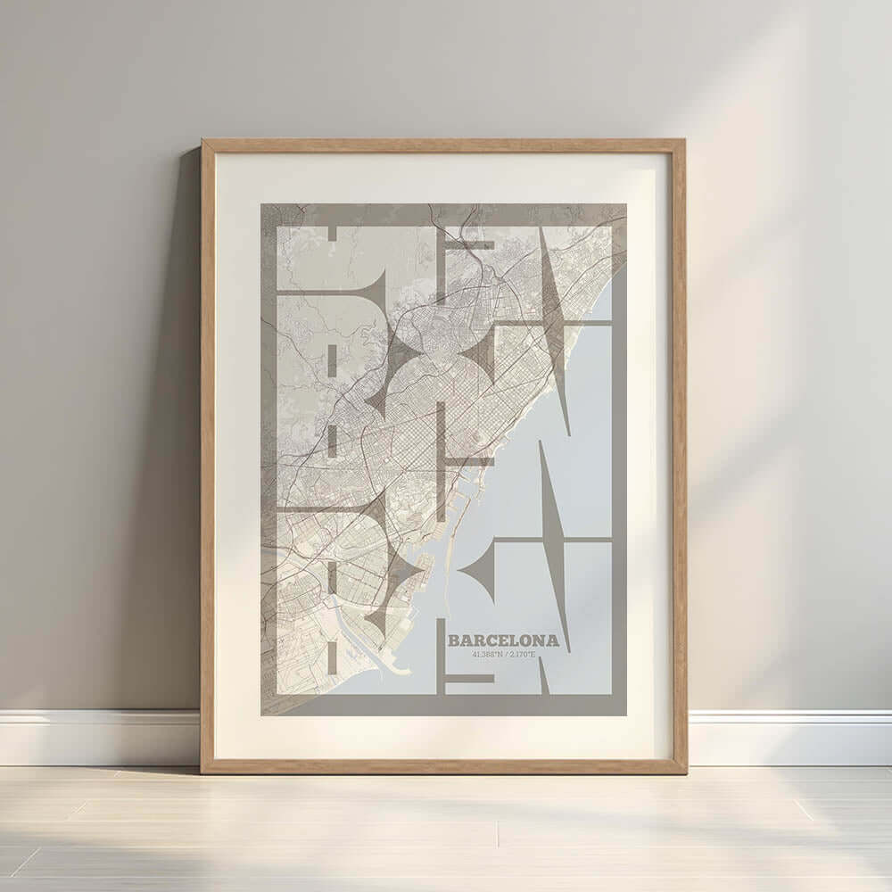 Póster artístico de Barcelona con tipografía geométrica - Decoración personalizada