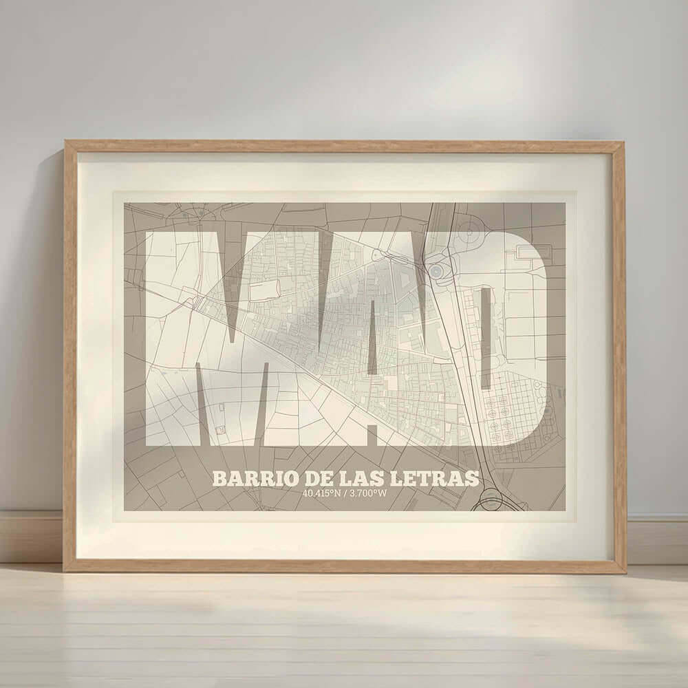 Lámina decorativa del Barrio de Las Letras, Madrid – Arte tipográfico moderno