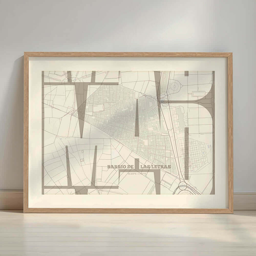 Ilustración del Barrio de Las Letras, Madrid con tipografía geométrica - Decoración personalizada