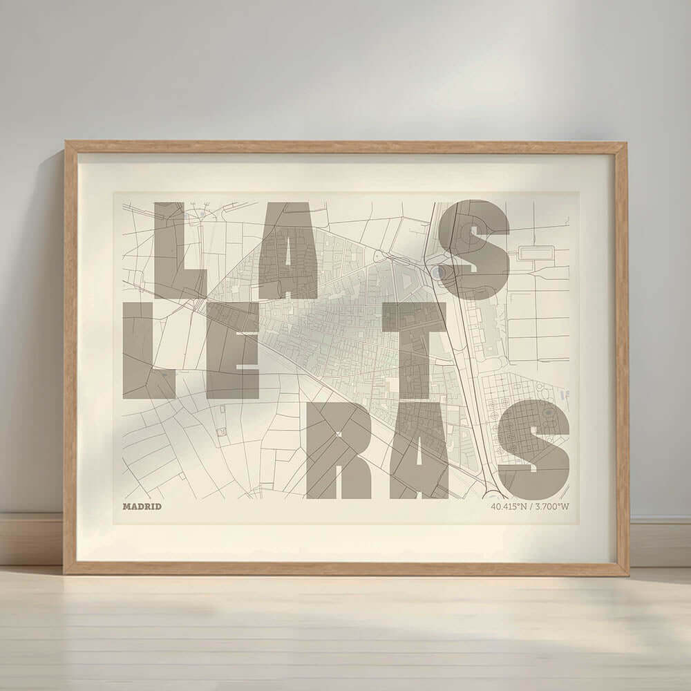 Mapa artístico del Barrio de Las Letras, Madrid – Diseño gráfico y tipografía sobre mapa