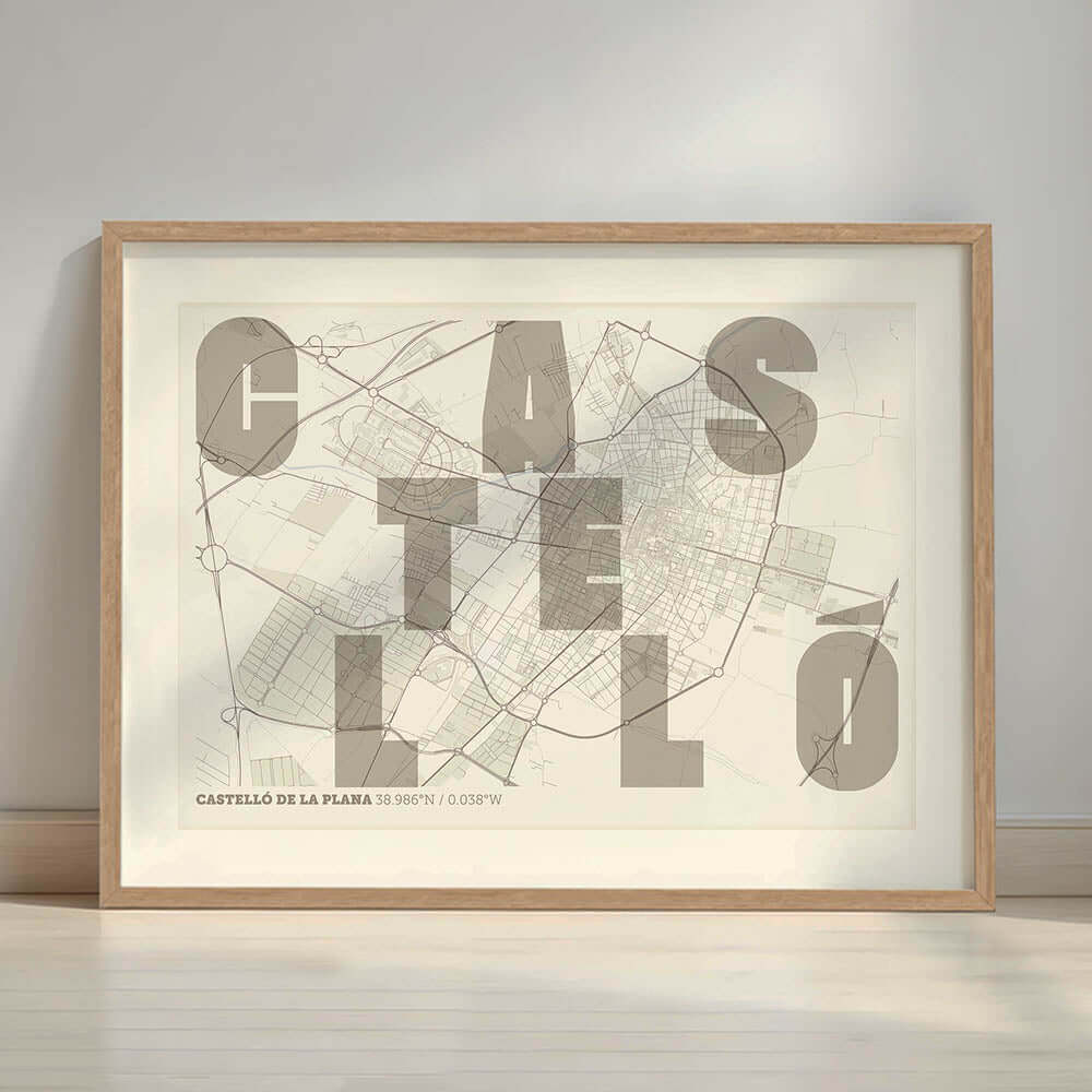 Lámina creativa de Castellón – Diseño gráfico y tipografía sobre mapa
