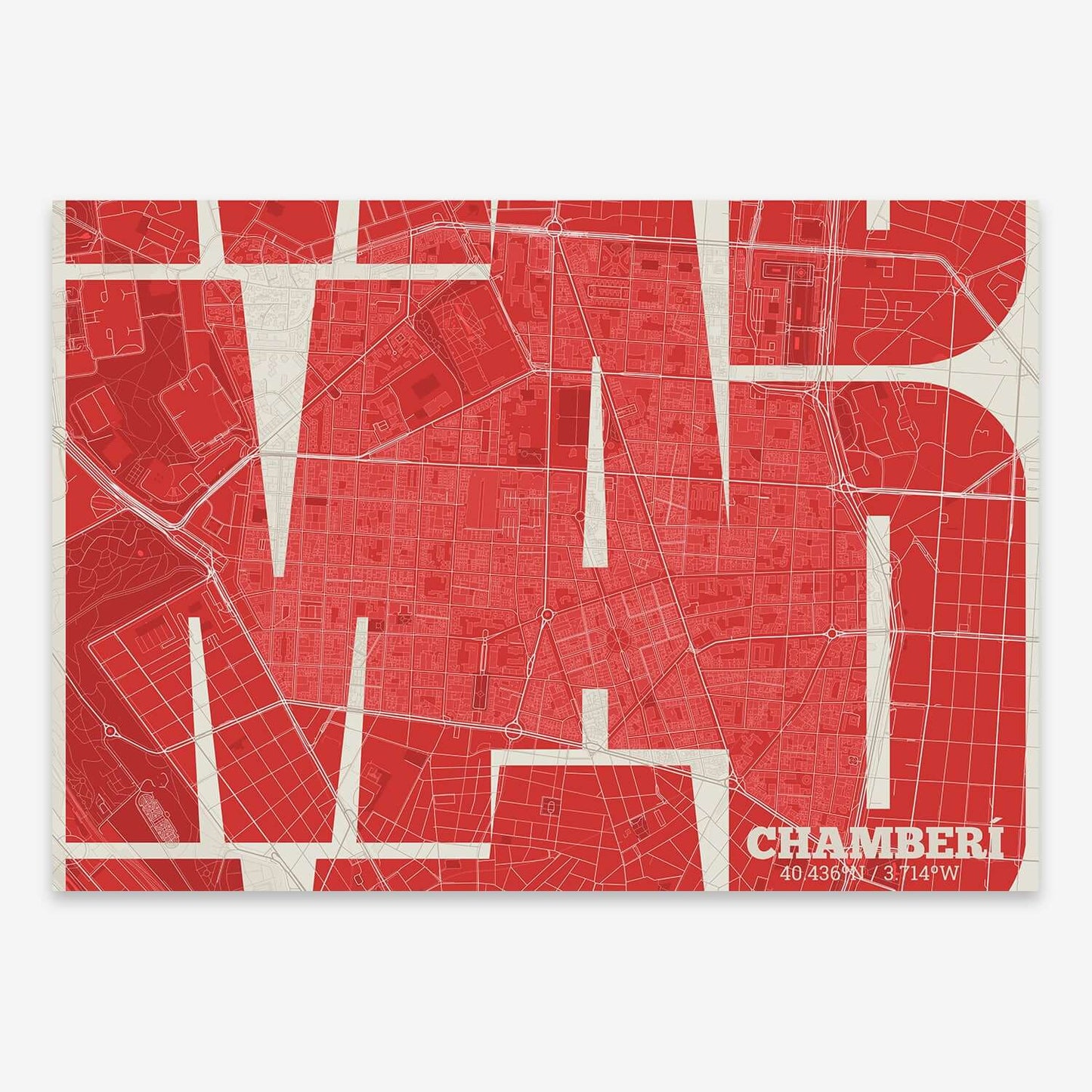 Ilustración de Chamberí, Madrid con tipografía geométrica – "Las Letras Inseparables"