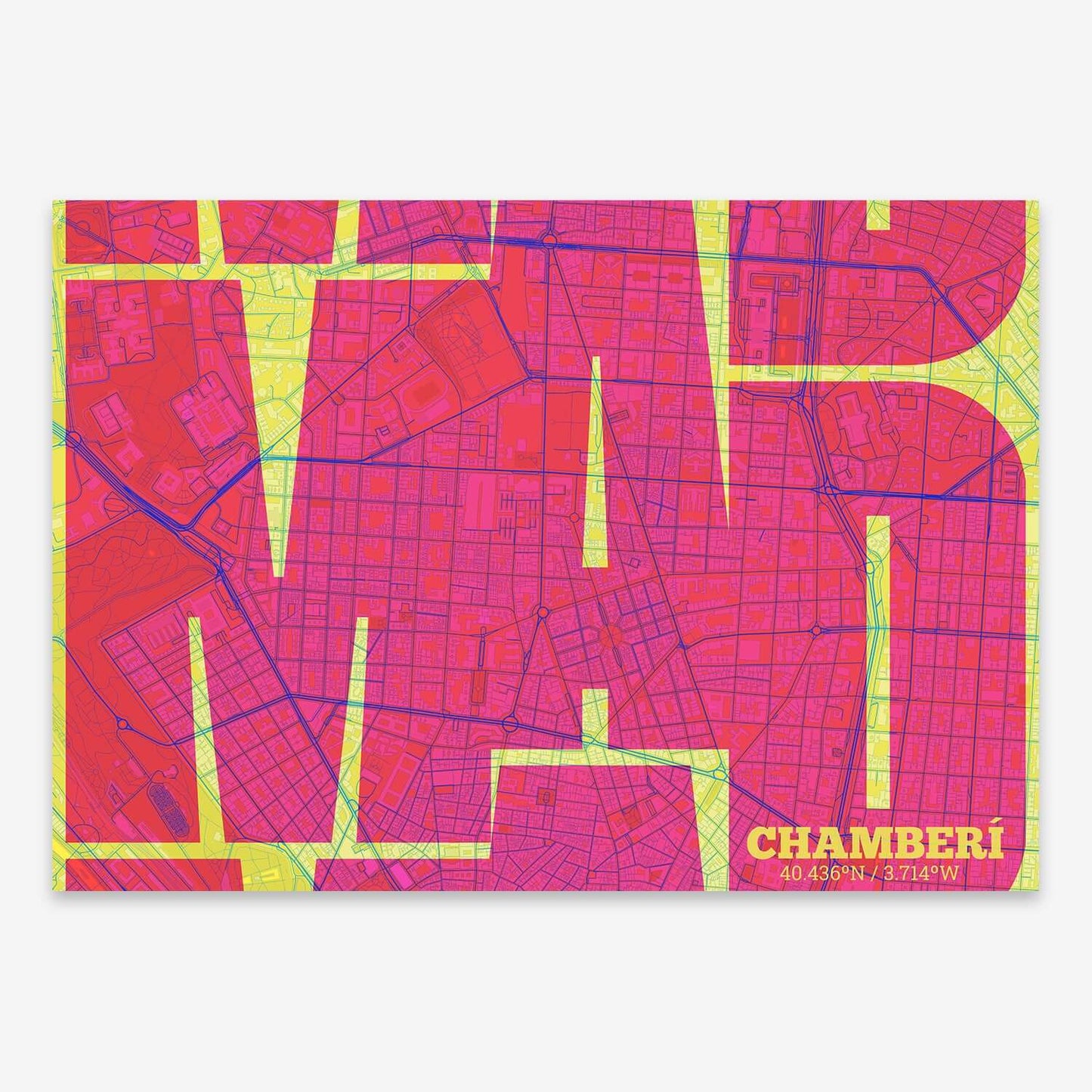 Ilustración de Chamberí, Madrid con tipografía geométrica – "Las Letras Inseparables"