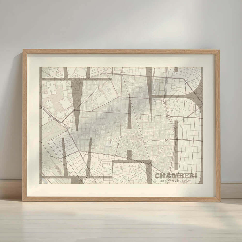 Póster artístico de Chamberí, Madrid con tipografía geométrica - Decoración personalizada