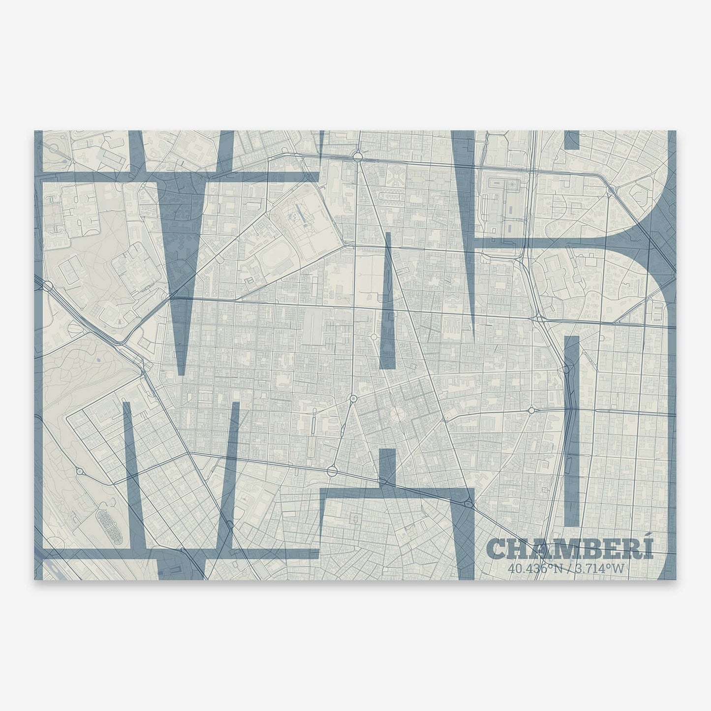 Ilustración de Chamberí, Madrid con tipografía geométrica – "Las Letras Inseparables"