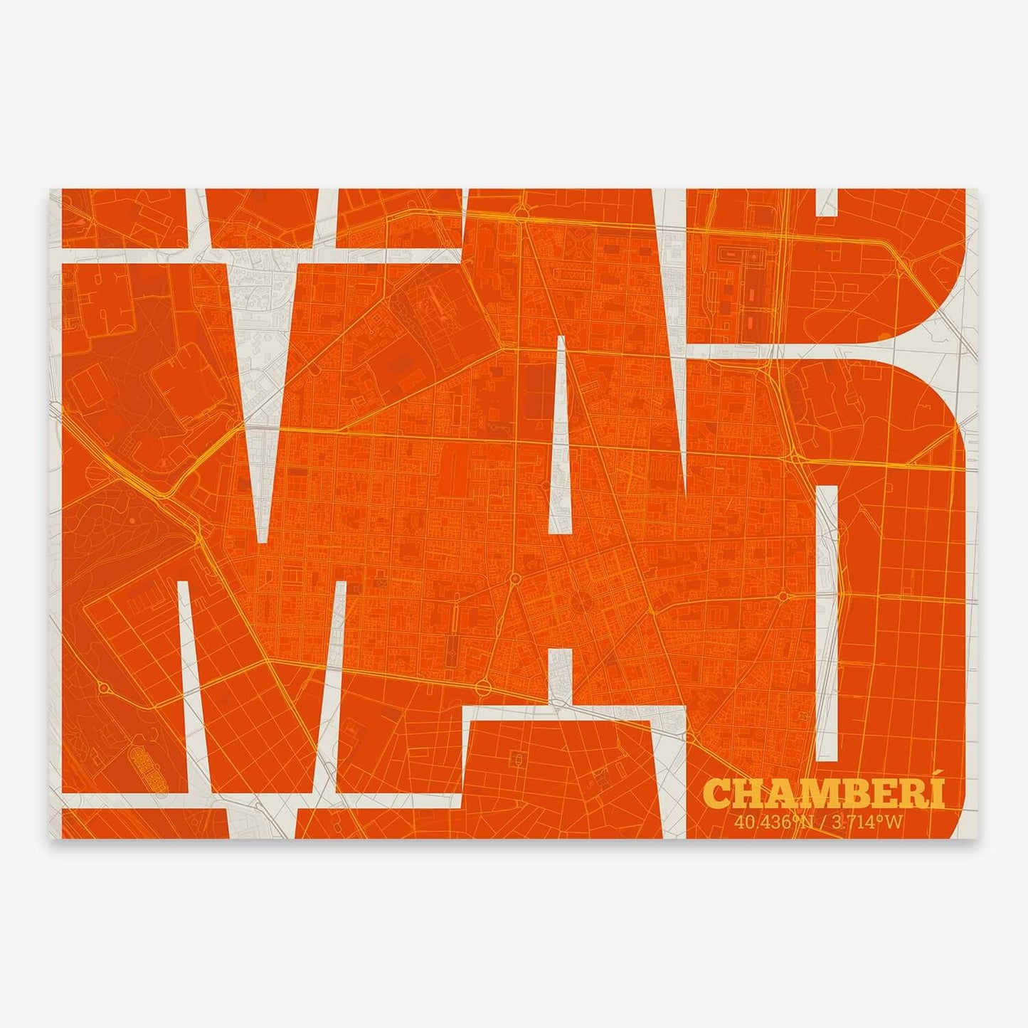 Ilustración de Chamberí, Madrid con tipografía geométrica – "Las Letras Inseparables"