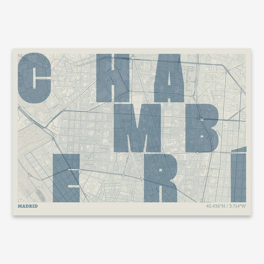 Creative print of Chamberí, Madrid – Graphic design and typography on a map