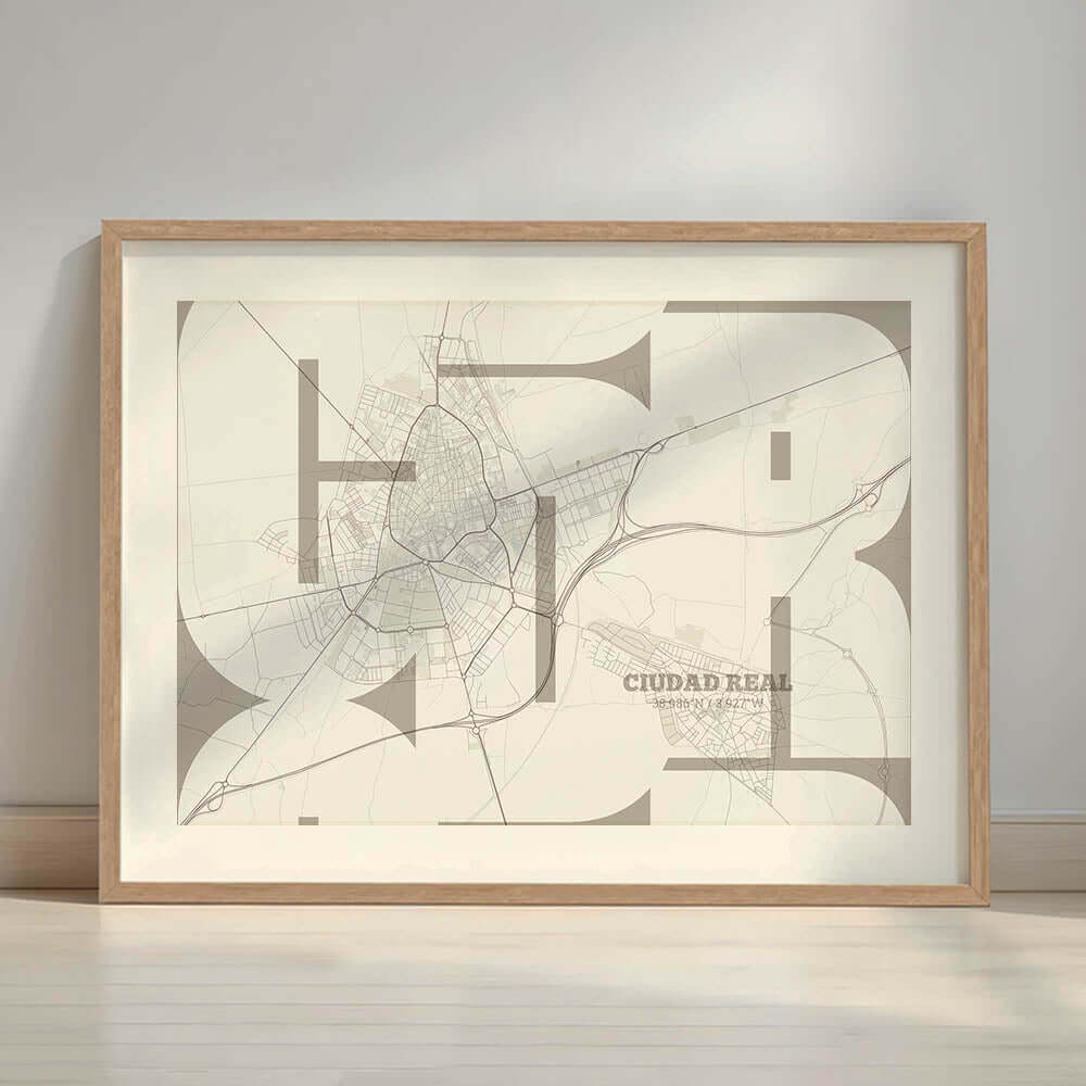 Póster artístico de Ciudad Real con tipografía geométrica - Decoración personalizada