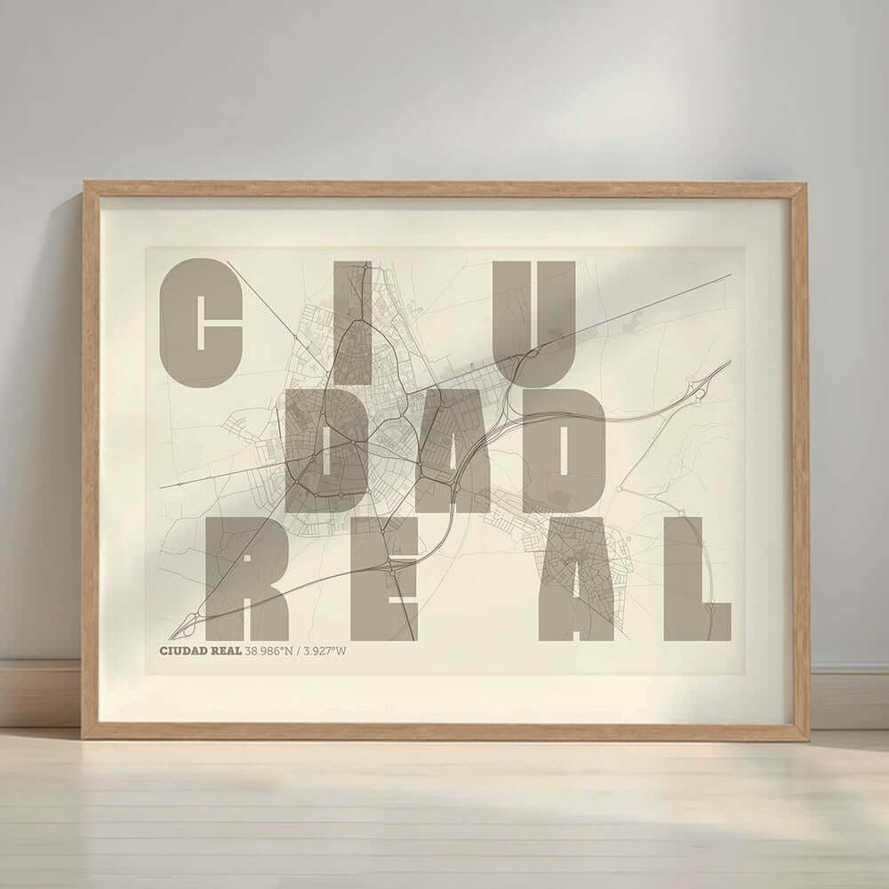 Lámina creativa de Ciudad Real – Diseño gráfico y tipografía sobre mapa