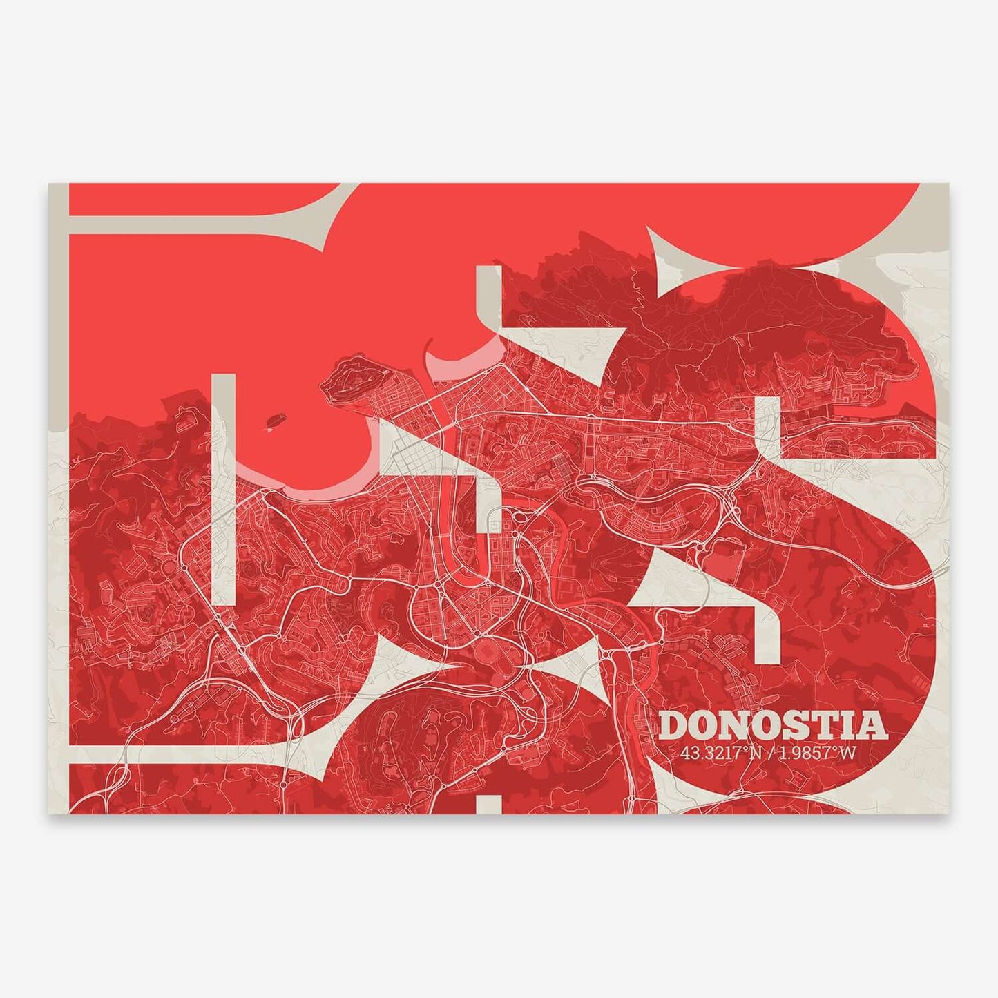 Póster artístico de Donostia con tipografía geométrica - Decoración personalizada