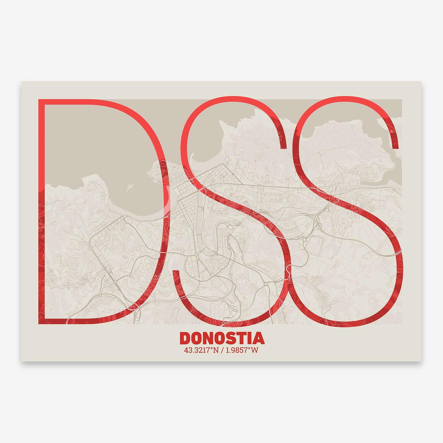 Póster decorativo de Donostia – Arte tipográfico ultrafino