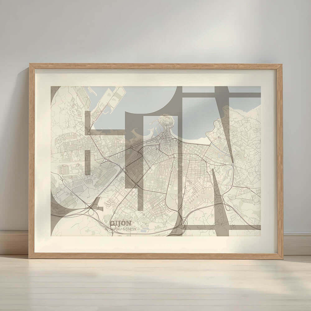 Ilustración de Gijón con tipografía geométrica – "Las Letras Inseparables"