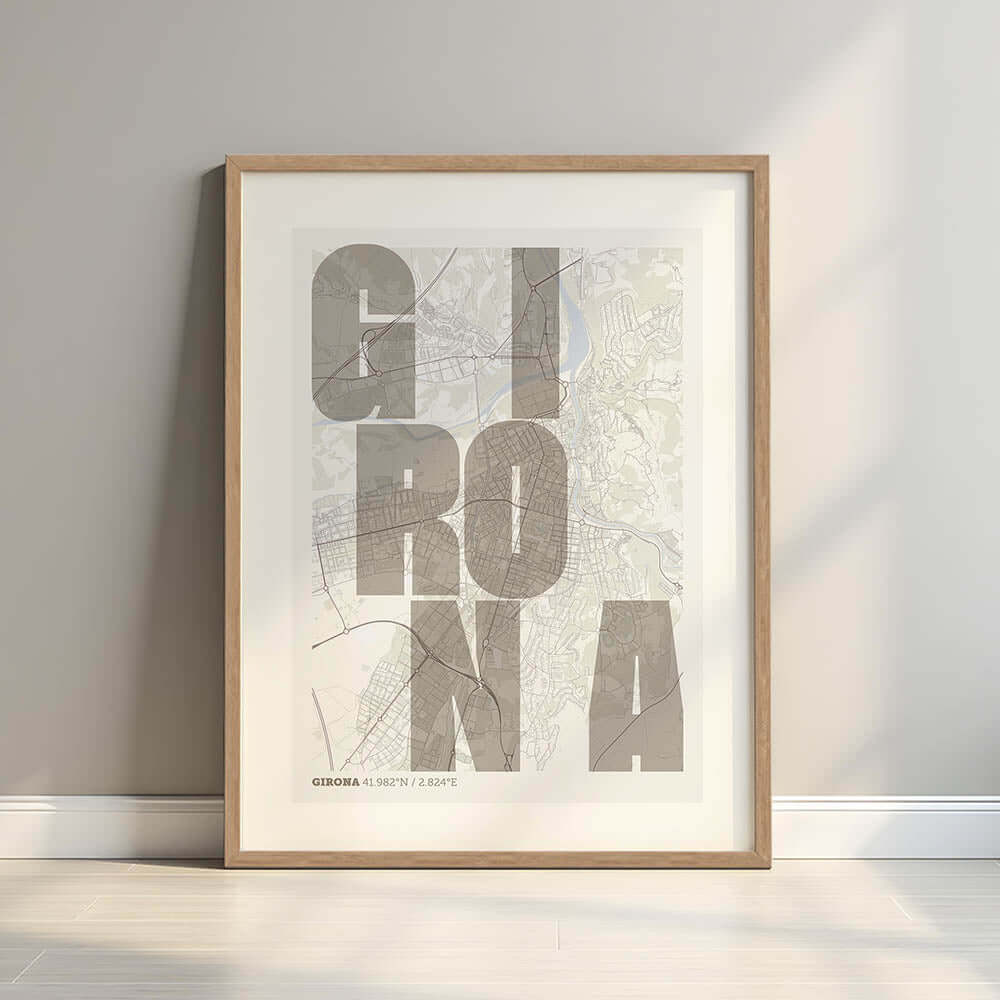Lámina creativa de Girona – Diseño gráfico y tipografía sobre mapa