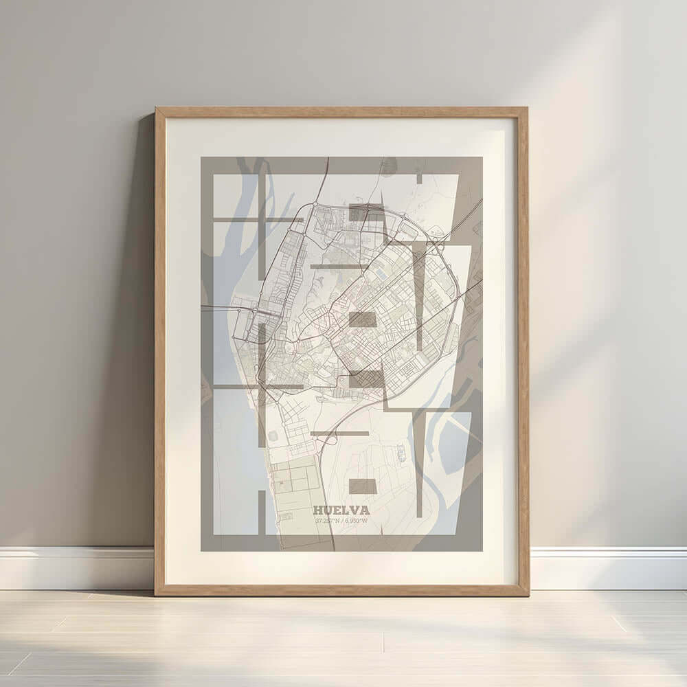 Póster artístico de Huelva con tipografía geométrica - Decoración personalizada