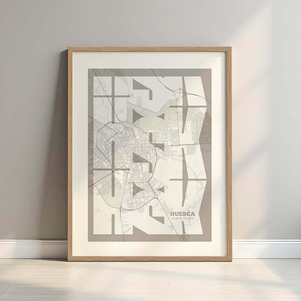 Póster artístico de Huesca con tipografía geométrica - Decoración personalizada