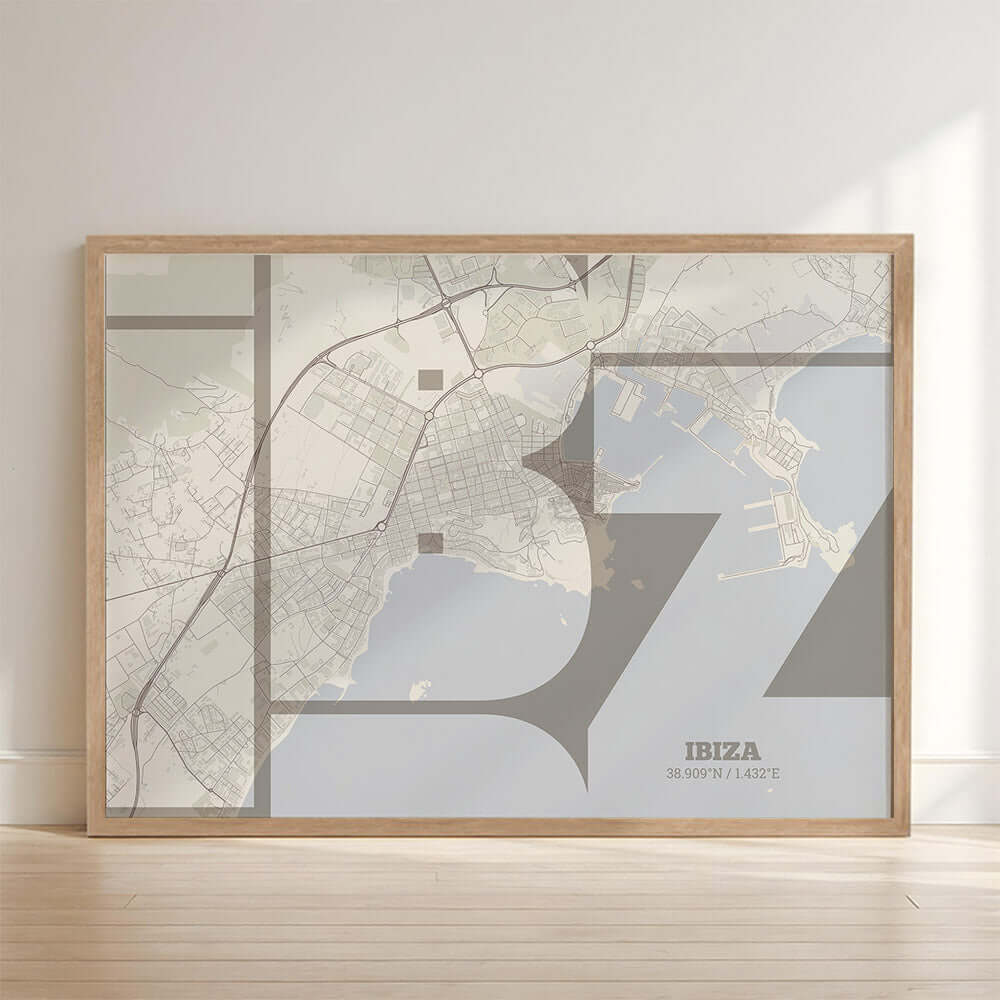 Póster artístico de Ibiza con tipografía geométrica - Decoración personalizada