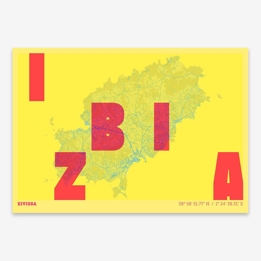 Creative print of Ibiza – Graphic design and typography on a map