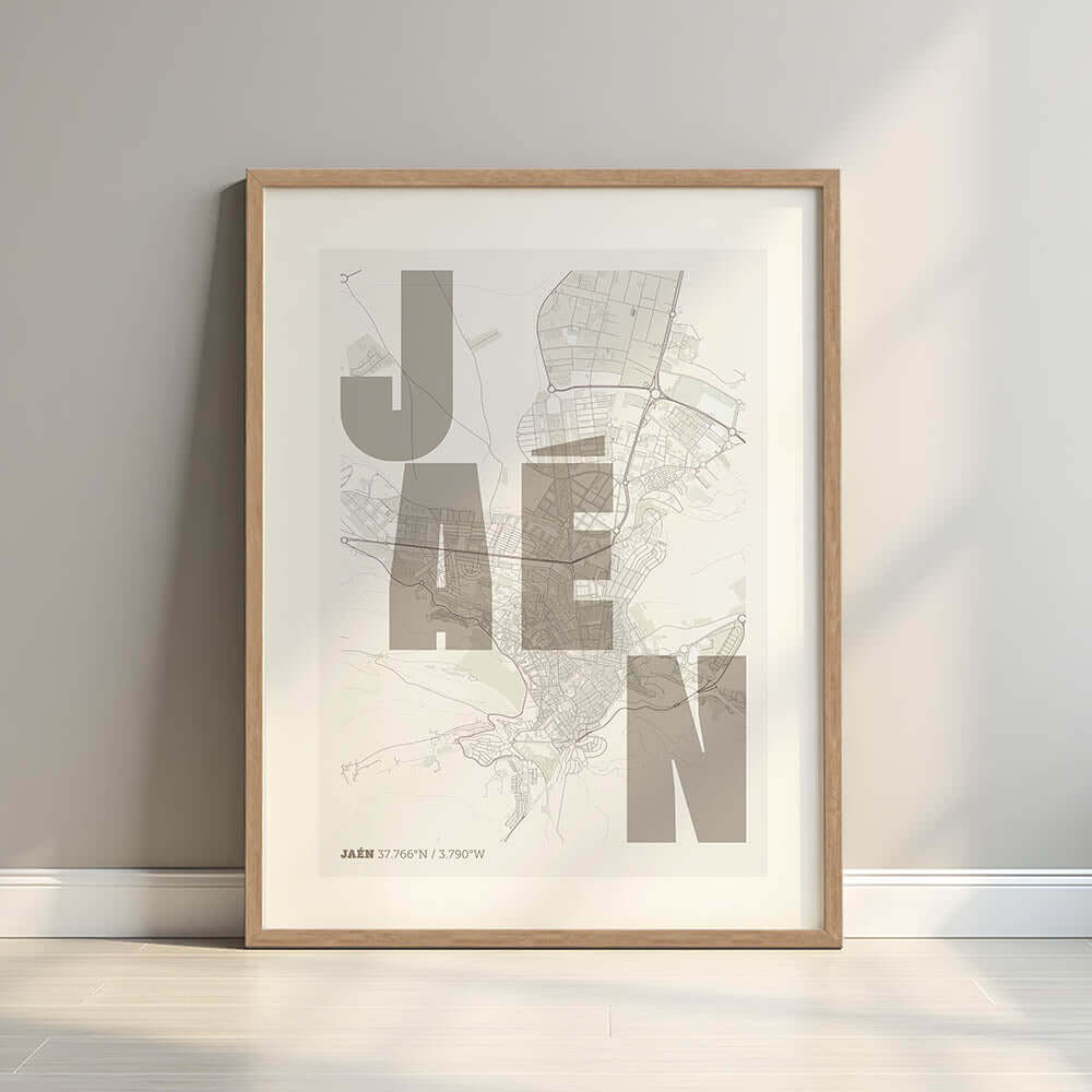 Lámina creativa de Jaén – Diseño gráfico y tipografía sobre mapa