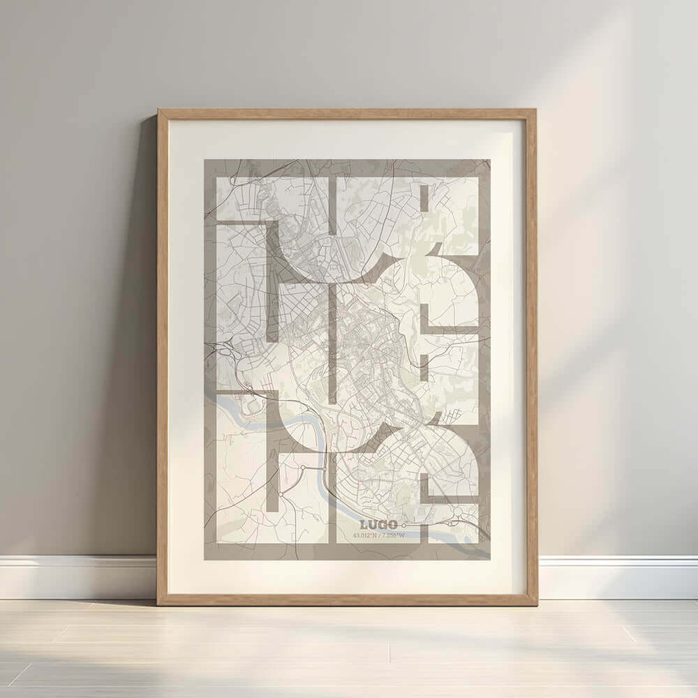 Póster artístico de Lugo con tipografía geométrica - Decoración personalizada