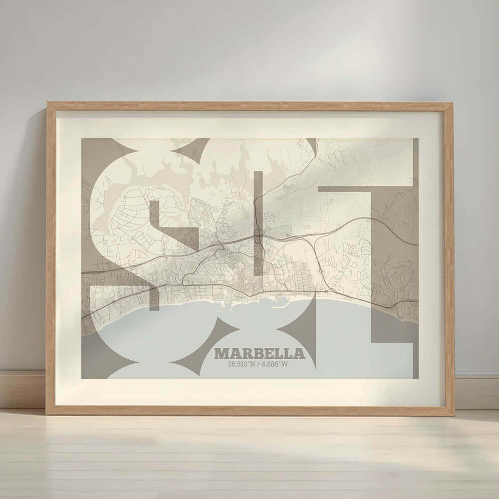 Marbella art poster with geometric typography - Custom decoration