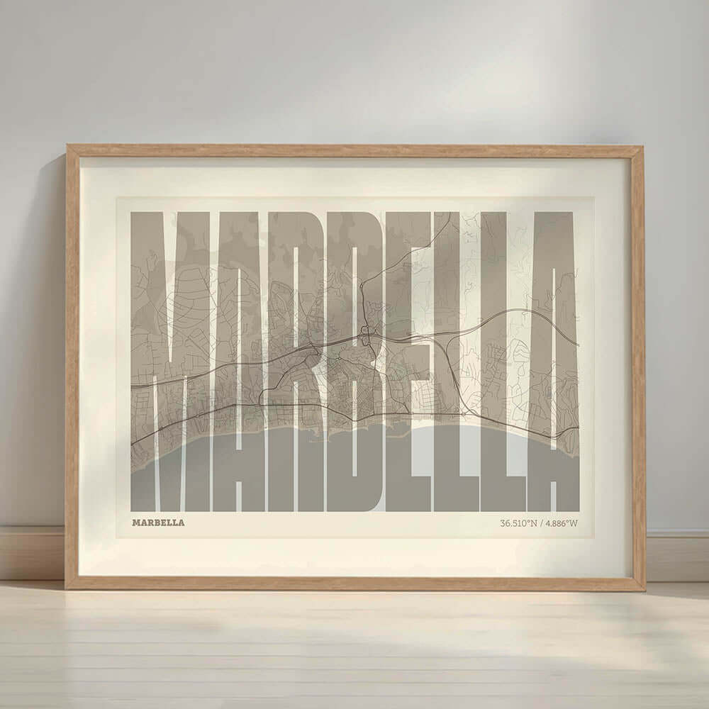 Recuerdo gráfico de Marbella – Lámina tipográfica contemporánea