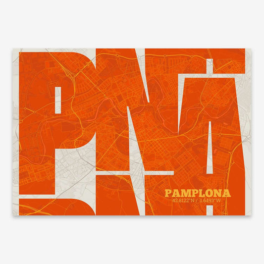 Póster artístico de Pamplona con tipografía geométrica - Decoración personalizada