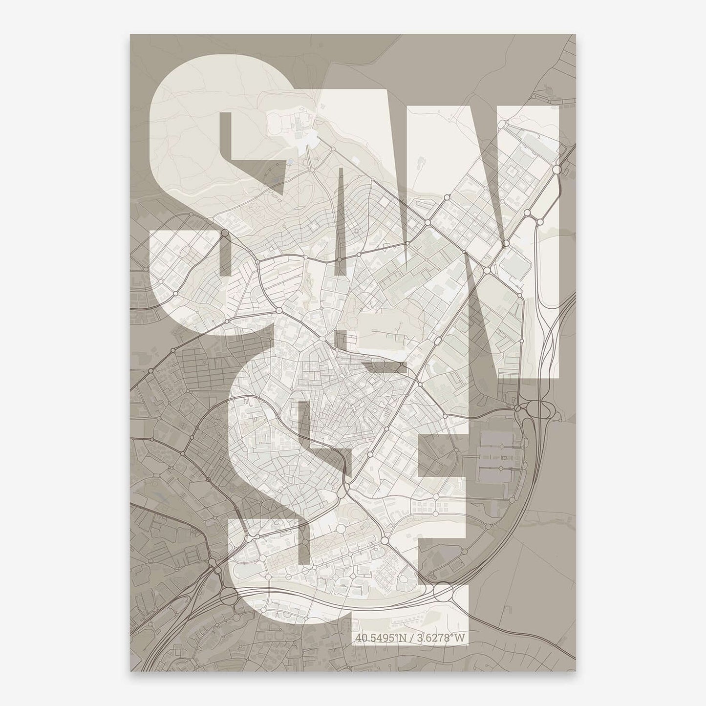 Póster artístico de Sanse con tipografía geométrica - Decoración personalizada