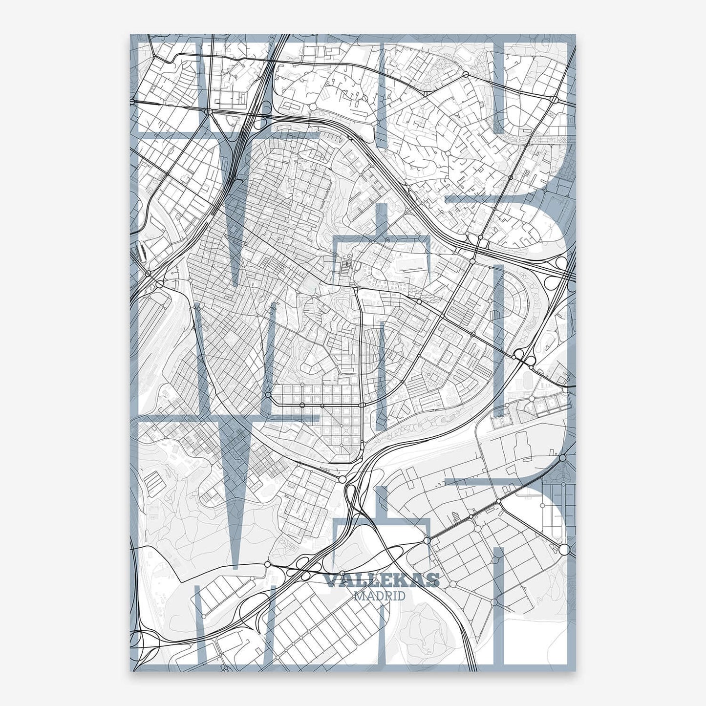 Ilustración de Vallecas, Madrid con tipografía geométrica – "Las Letras Inseparables"