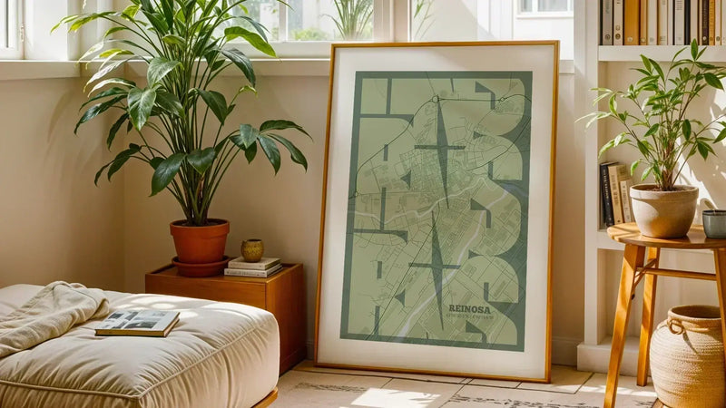 Custom Reinosa Map Art Kyoto Style in living room