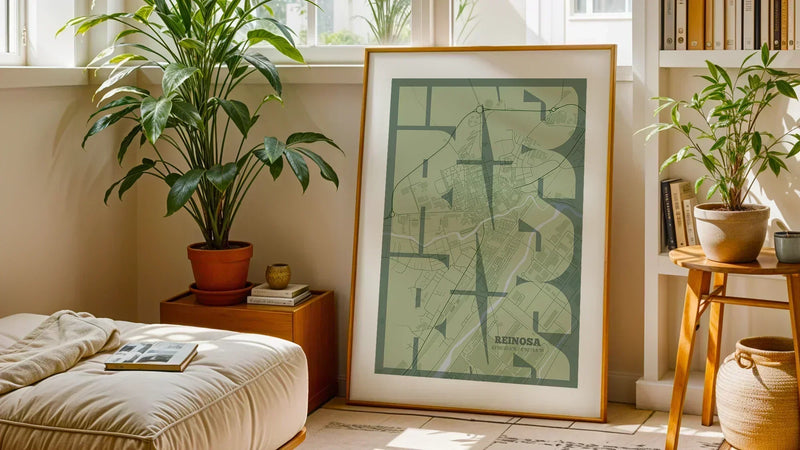 Custom Reinosa Map Art Kyoto Style in living room