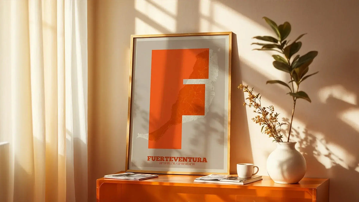 Composición de Fuerteventura: diseño carto-tipográfico estilo Tribal inspirado en la isla.