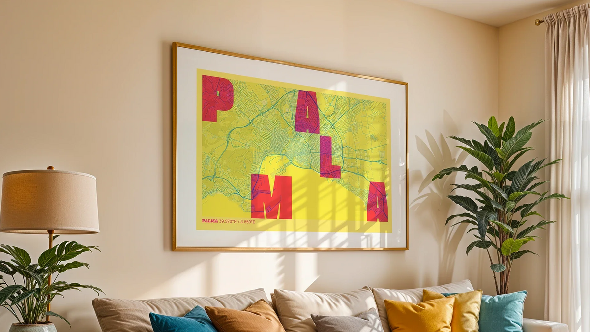 Composición de Palma estilo Miami: diseño cartográfico de autor para ambientes mediterráneos.