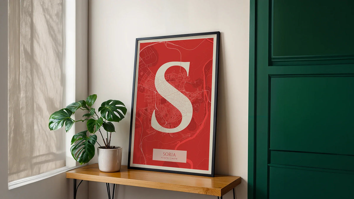 Diseño artístico de Soria: lámina estilo Boho que integra cartografía de autor y tipografía.