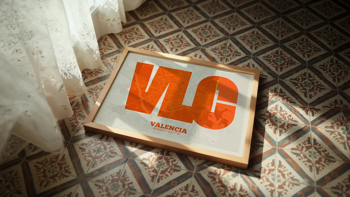 Diseño artístico de Valencia: lámina estilo Tribal en gran formato que integra el trazado urbano.