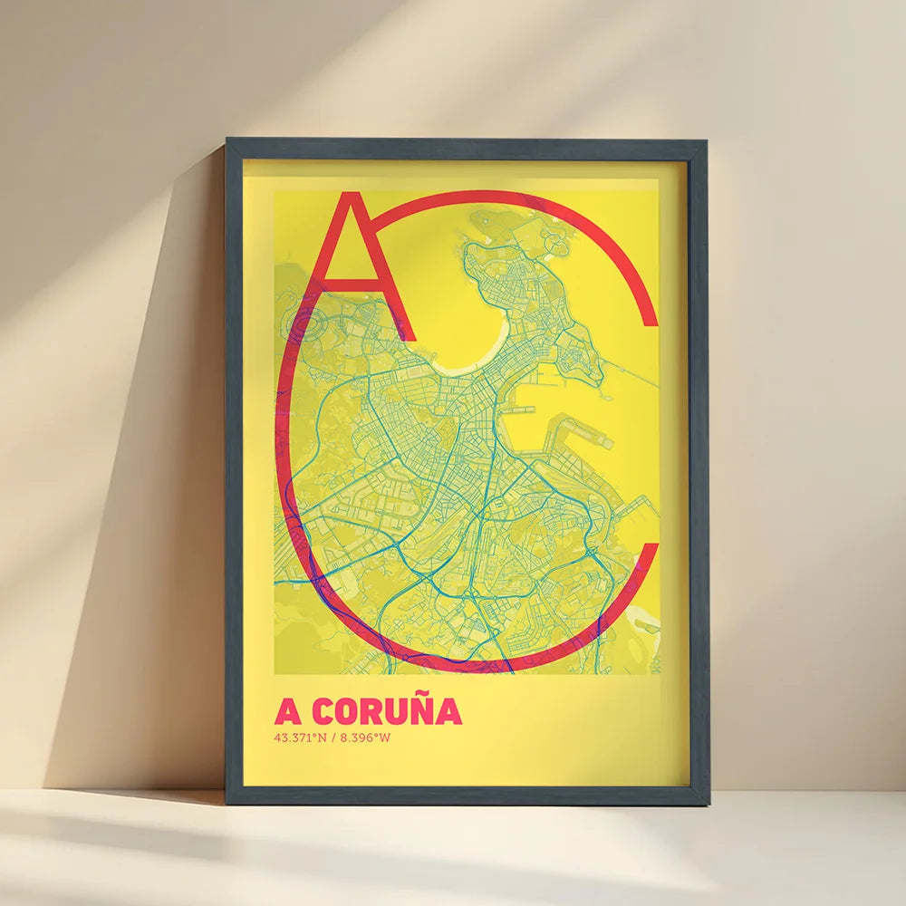 Póster decorativo de A Coruña – Arte tipográfico ultrafino