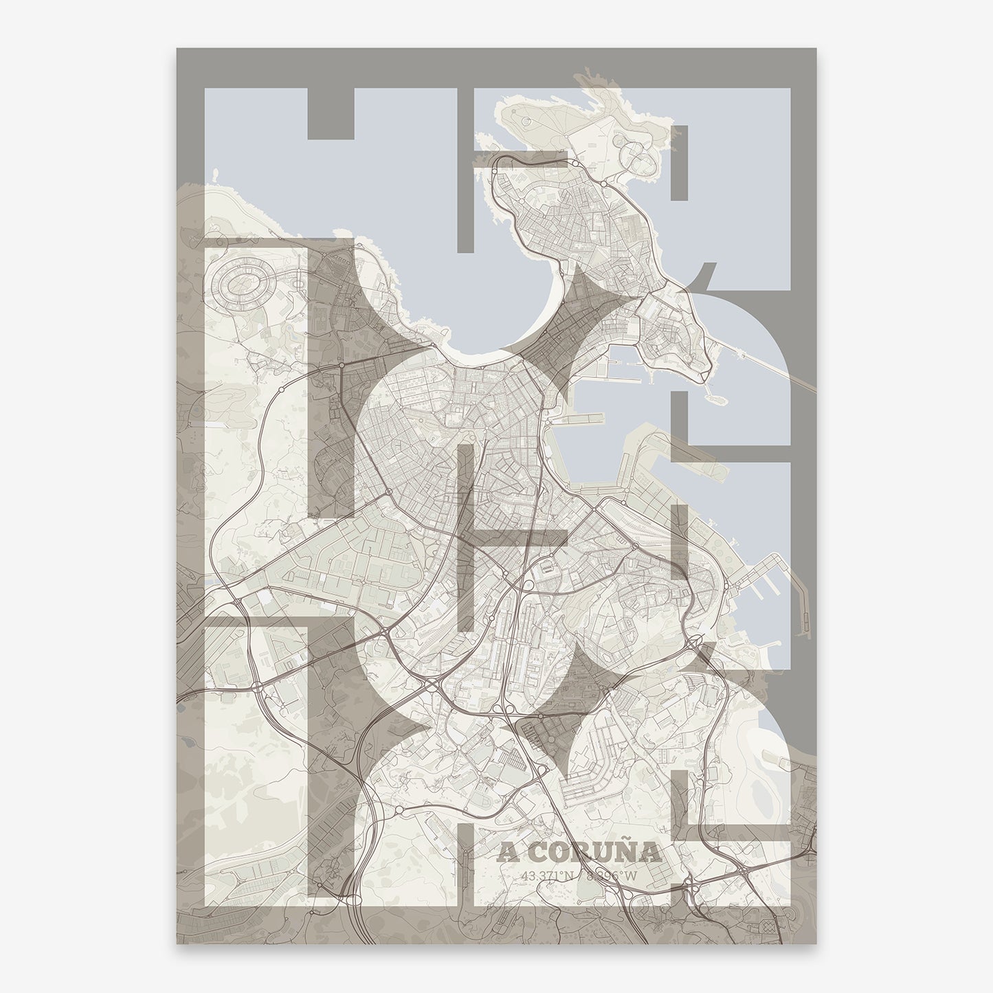 A Coruña Map V03 Rustic / Frame / No