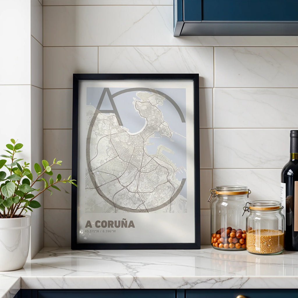 Póster decorativo de A Coruña – Arte tipográfico ultrafino