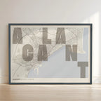 Creative print of Alacant – Graphic design and typography on a map