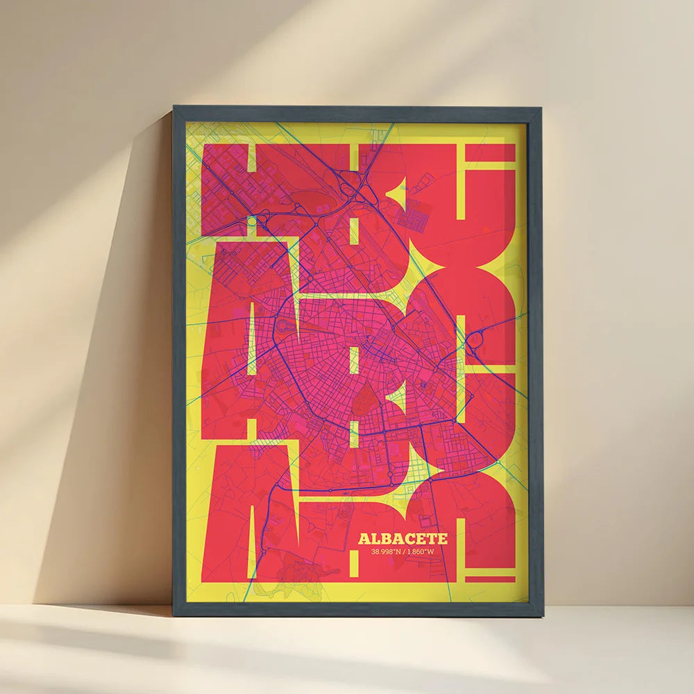Artistic poster of Albacete with geometric typography - Personalized decoration