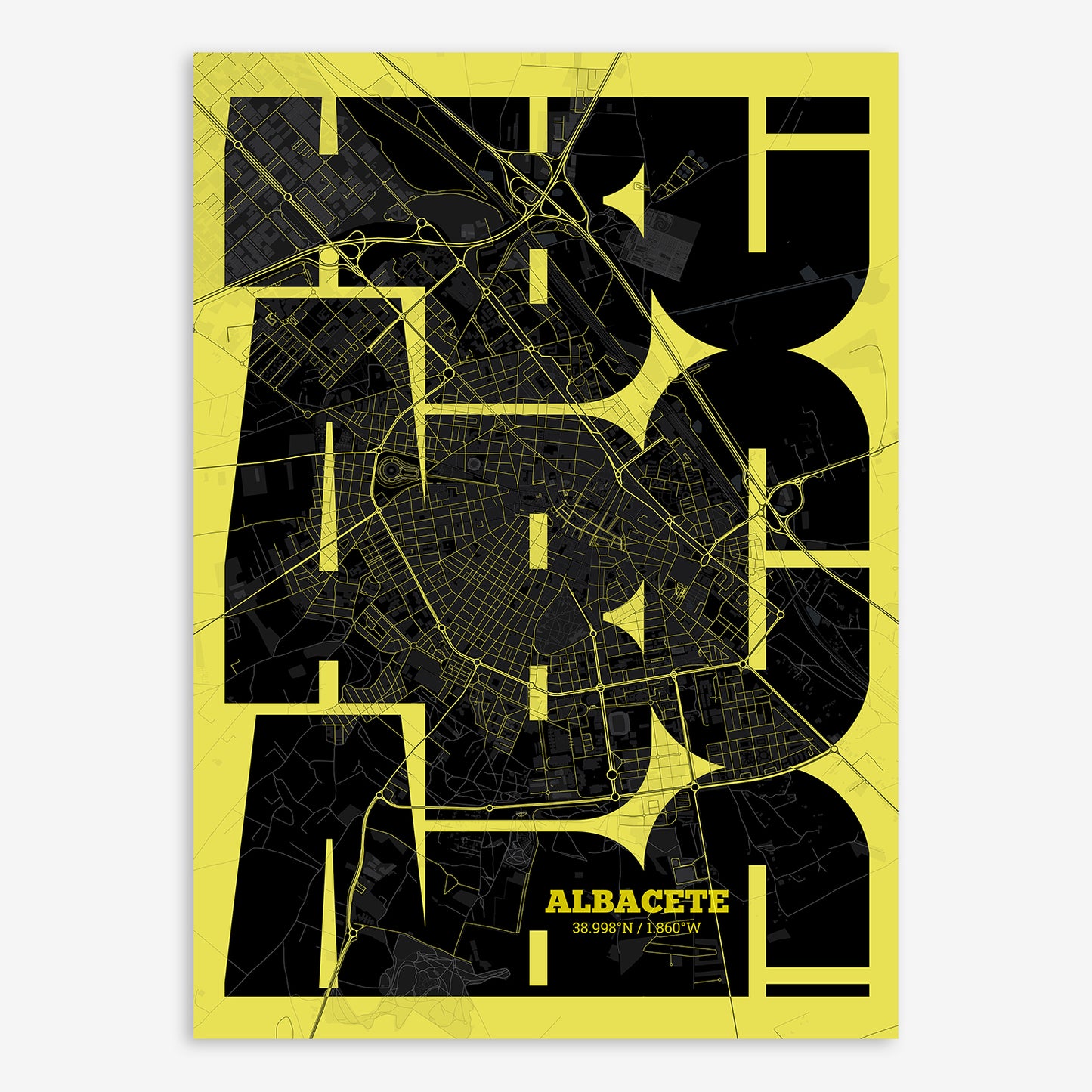 Albacete Map V03 Night / Frame / Yes