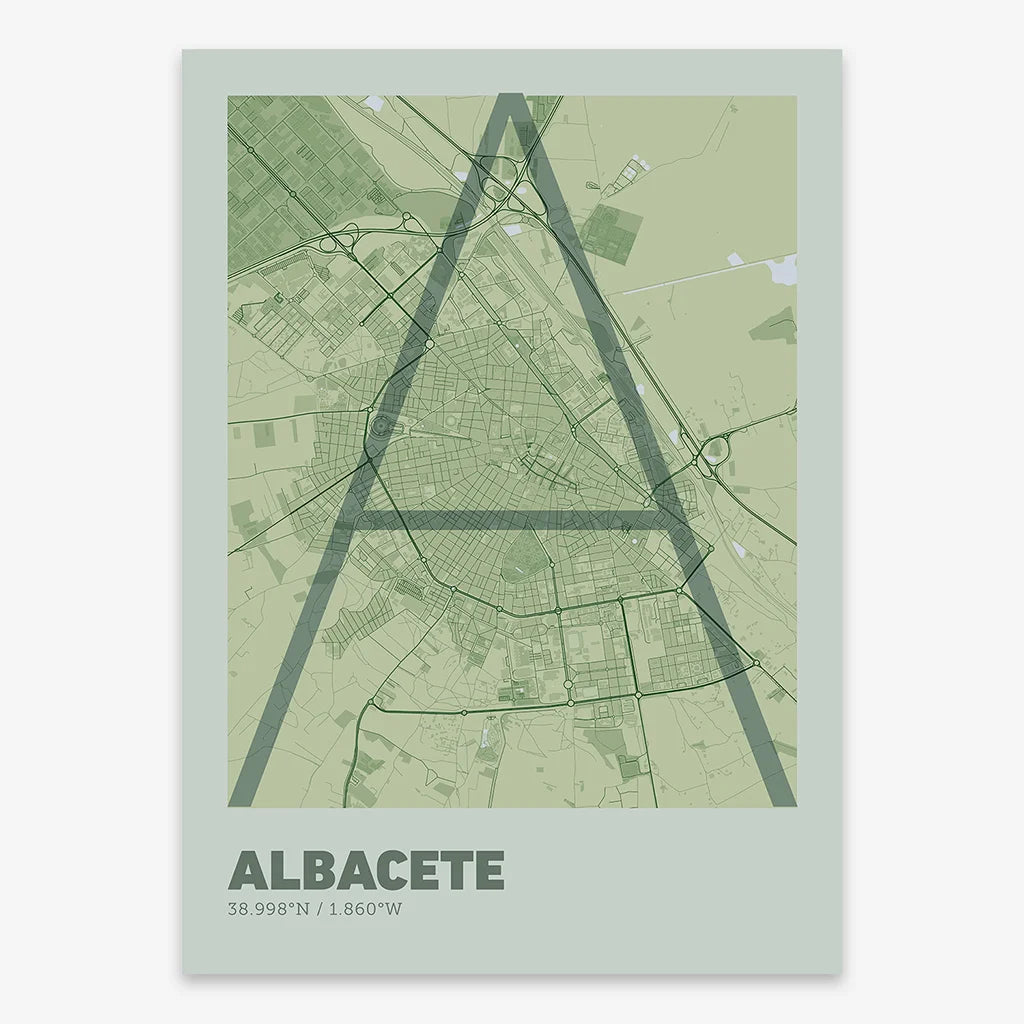 Poster of Albacete composed with letters in extra light font printed on two green tones