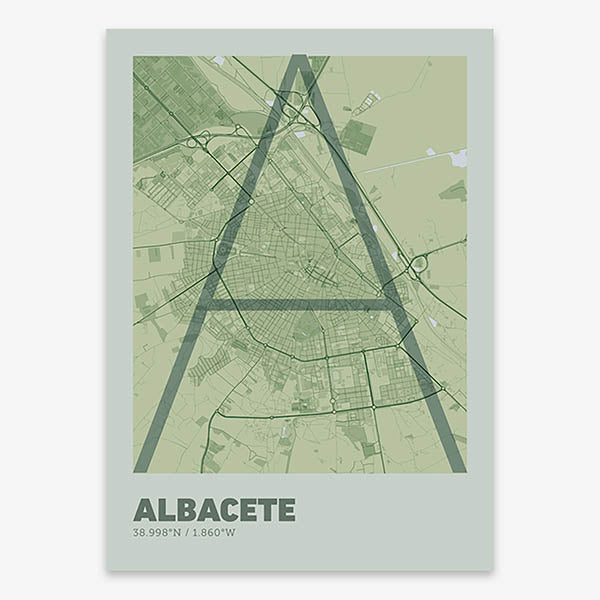 Poster of Albacete composed with letters in extra light font printed on two green tones